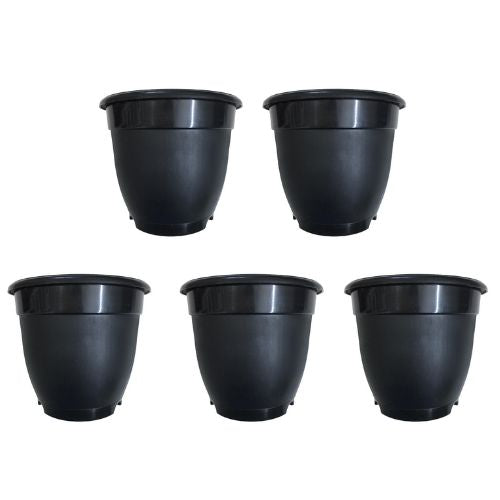 Round Plastic Pot For Plant (Set of 5) | Color Black | Size 4 inch